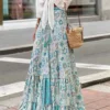 Women Flowy Boho Skirt Printed Ruffled