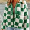 Women Fuzzy Plaid Coat Vintage Button-up